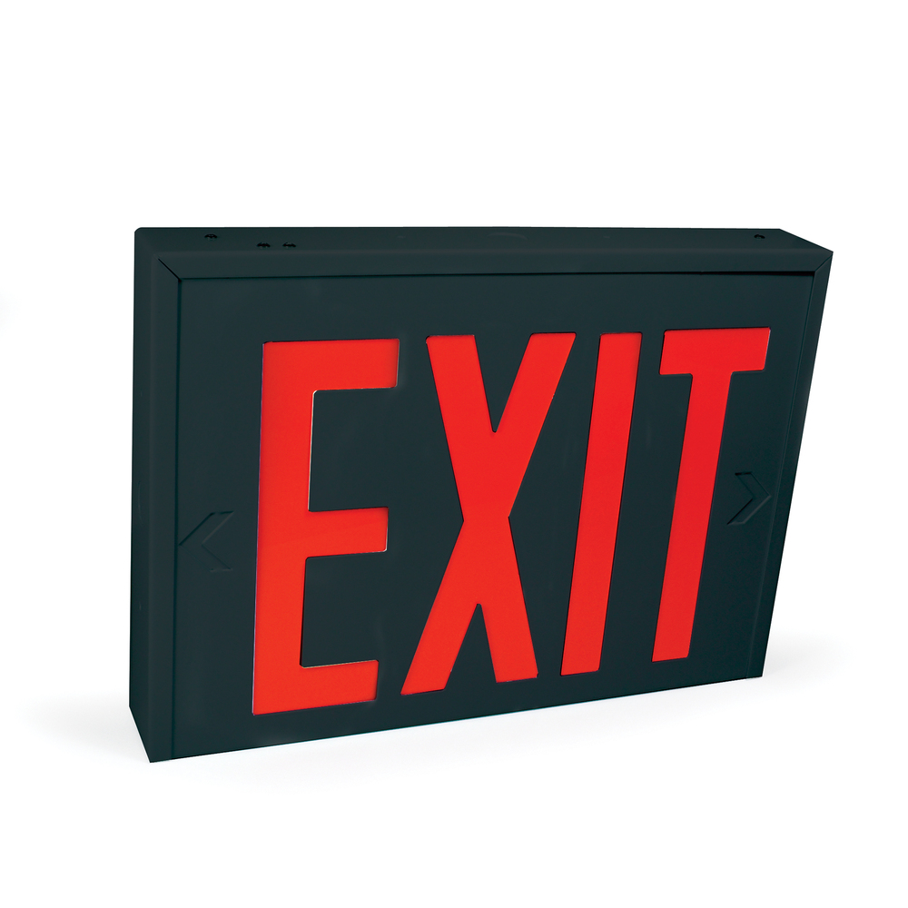 Steel Body NYC Approved Exit Signs, 8" Red Letters / Black Housing, Battery Backup, 1F/2F