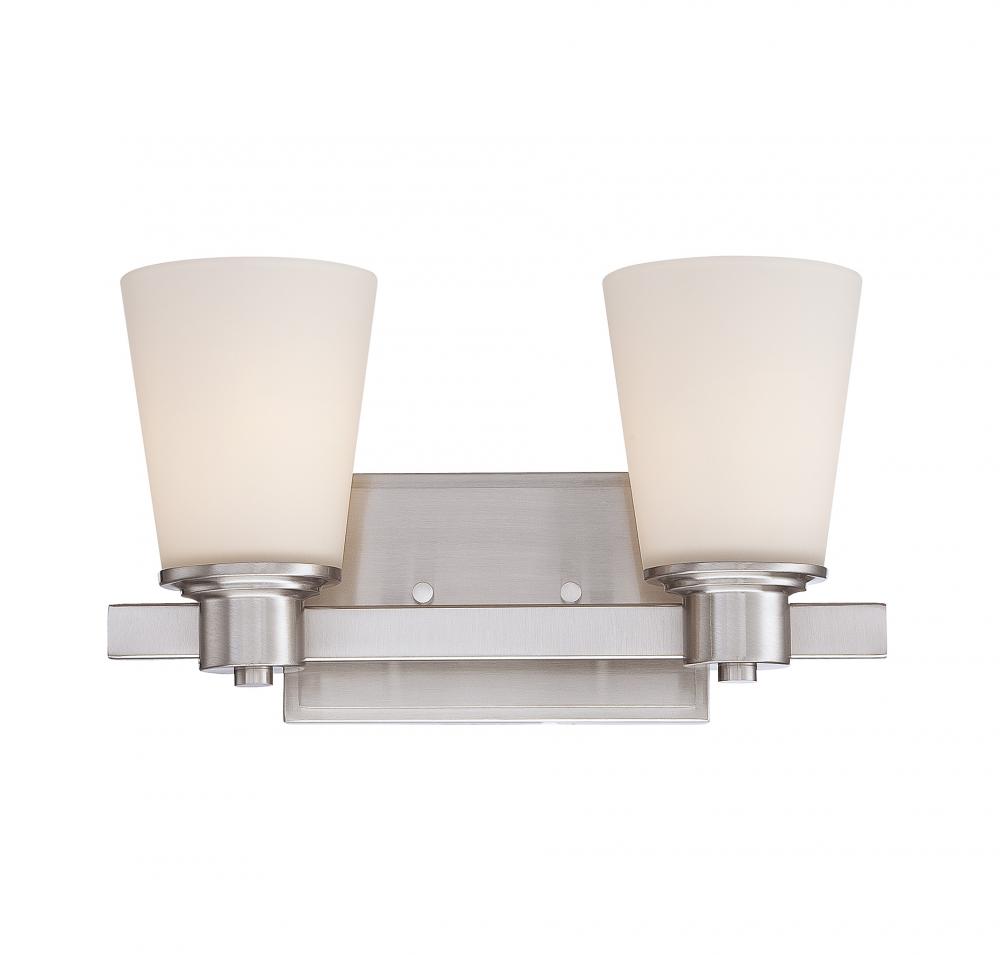 Fontaine 2-Light Bathroom Vanity Light in Satin Nickel