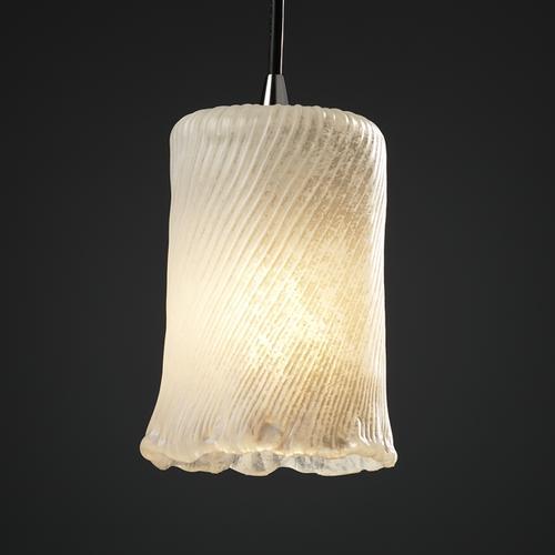 Small 1-Light Pendant Square w/Rippled Rim Shade Brushed Nickel Justice Design Group Lighting GLA-8816-26-CLRT-NCKL-BKCD Veneto Luce Clear Textured