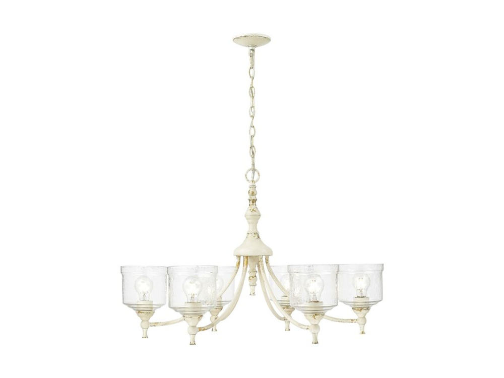 Keating 6 Light Chandelier in Antique Ivory with Hammered Water Glass Shade