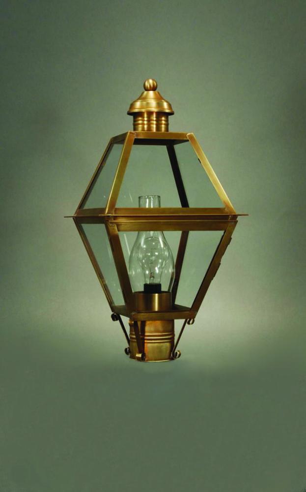 Post Dark Antique Brass Medium Base Socket With Chimney Frosted Glass