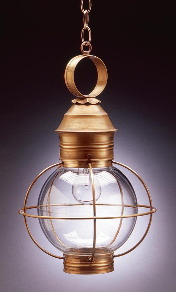 Caged Round Hanging Dark Brass Medium Base Socket Clear Glass