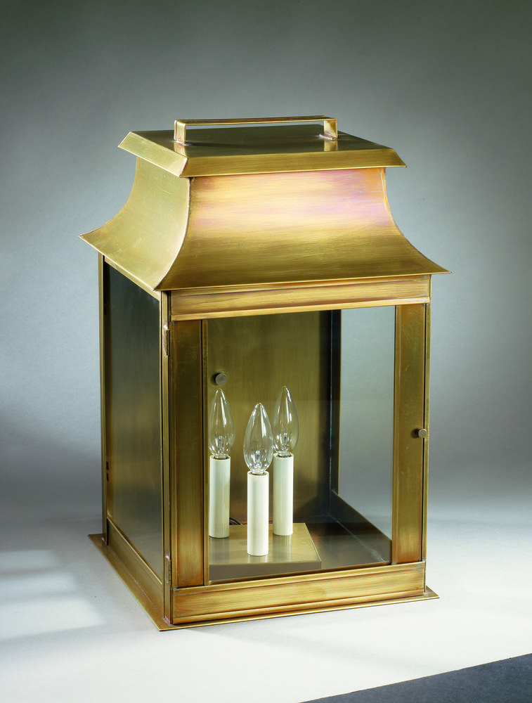 Pagoda Wall Verdi Gris Medium Base Socket With Chimney Clear Glass