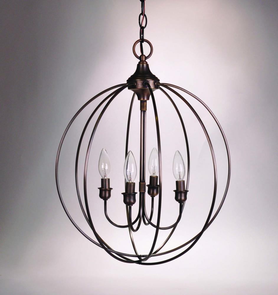 Hanging Circle Chandelier Antique Copper 4 Candelabra Sockets